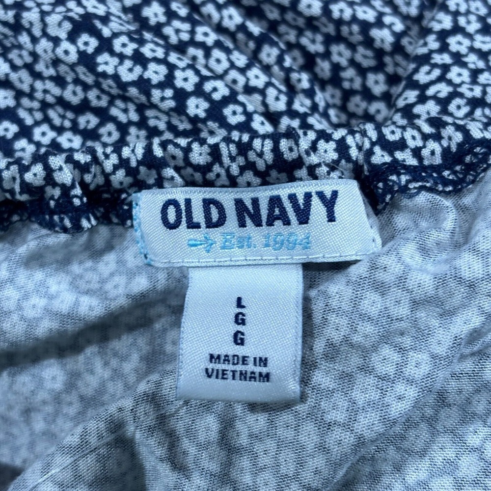 Old Navy Top Blouse Women Large Peasant Floral Blue Balloon Sleeve NWT Tie - Picture 3 of 10